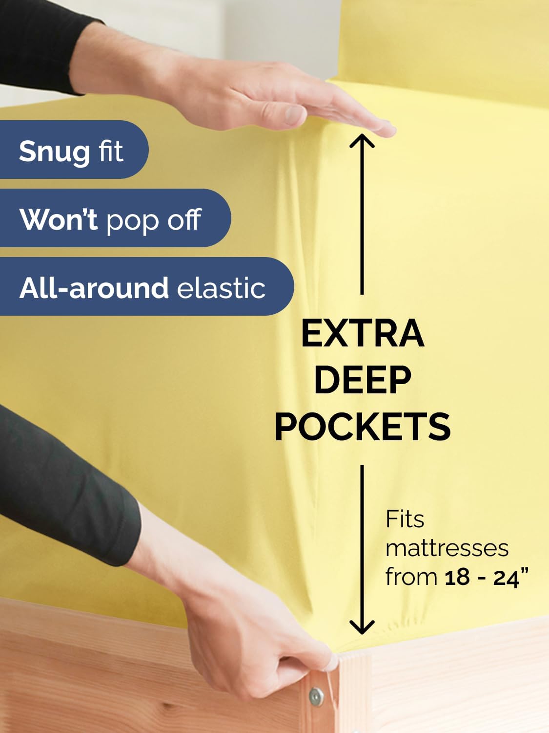 Extra Deep Queen Sheet Set - 4 Piece Breathable & Cooling Bed Sheets - Easily Fits 18 to 24 inch Mattress - Ultra Soft, Wrinkle & Fade Free w/ Extra Deep Pockets - Comfy Hotel Luxury Bedding - Yellow