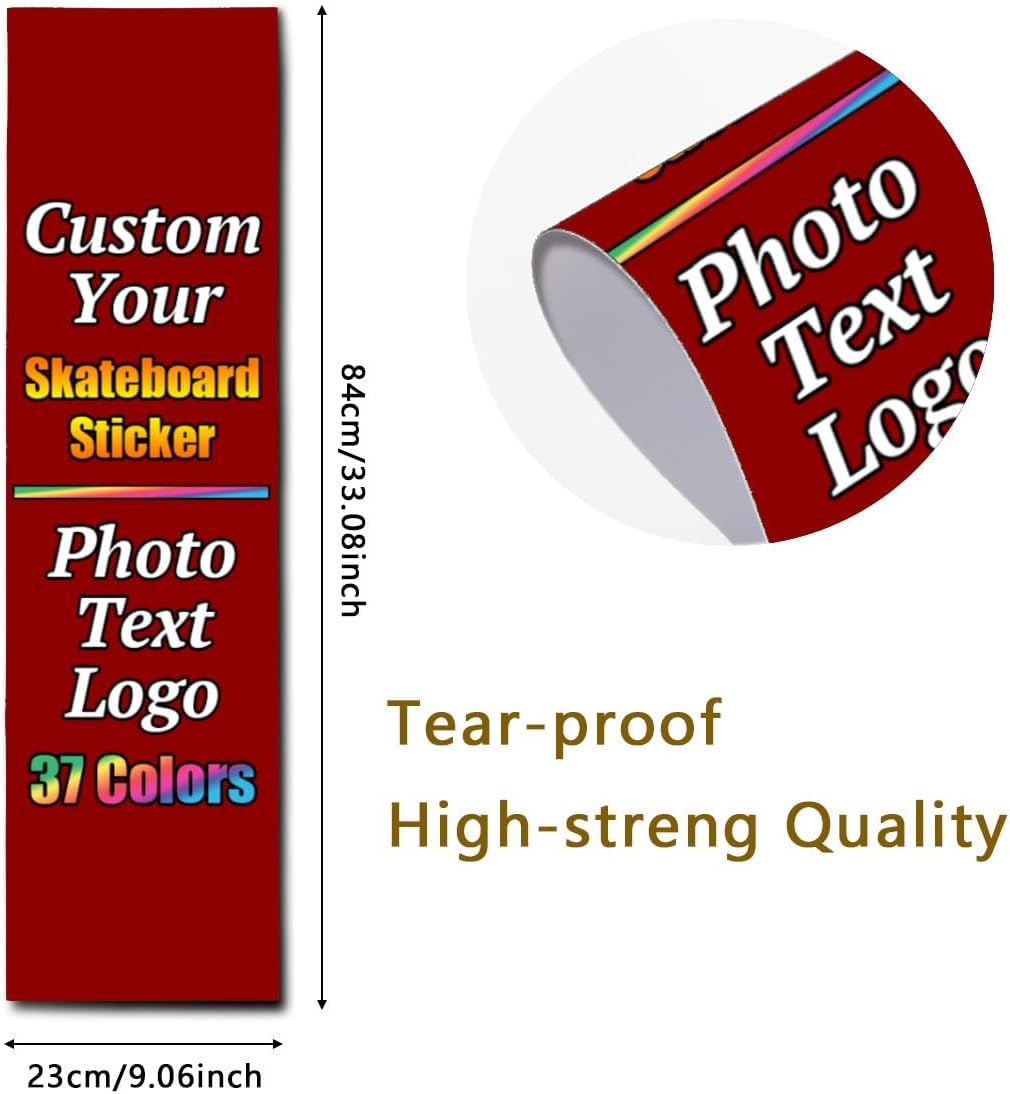 Personalized Skateboard Stickers, Add Picture Logo Text, Custom Fashion Skateboard Sticker for Scooter Longboard, Gifts for Dad Brothers, Yellow, 9"x31"