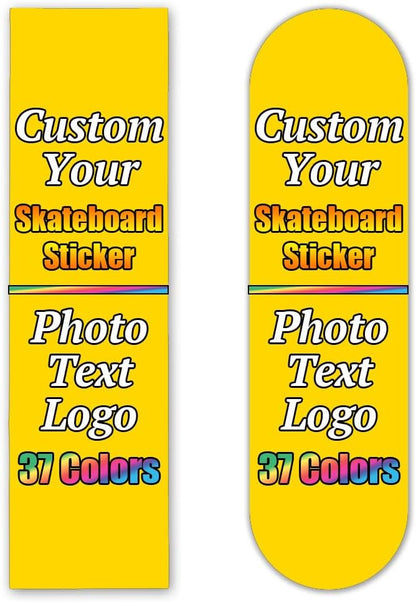 Personalized Skateboard Stickers, Add Picture Logo Text, Custom Fashion Skateboard Sticker for Scooter Longboard, Gifts for Dad Brothers, Yellow, 9"x31"