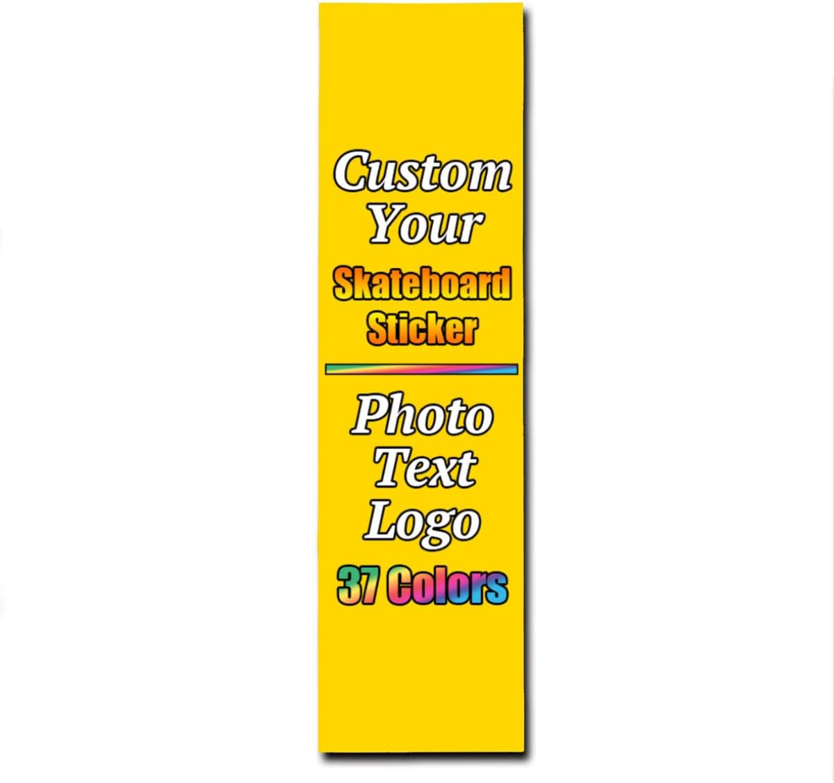Personalized Skateboard Stickers, Add Picture Logo Text, Custom Fashion Skateboard Sticker for Scooter Longboard, Gifts for Dad Brothers, Yellow, 9"x31"