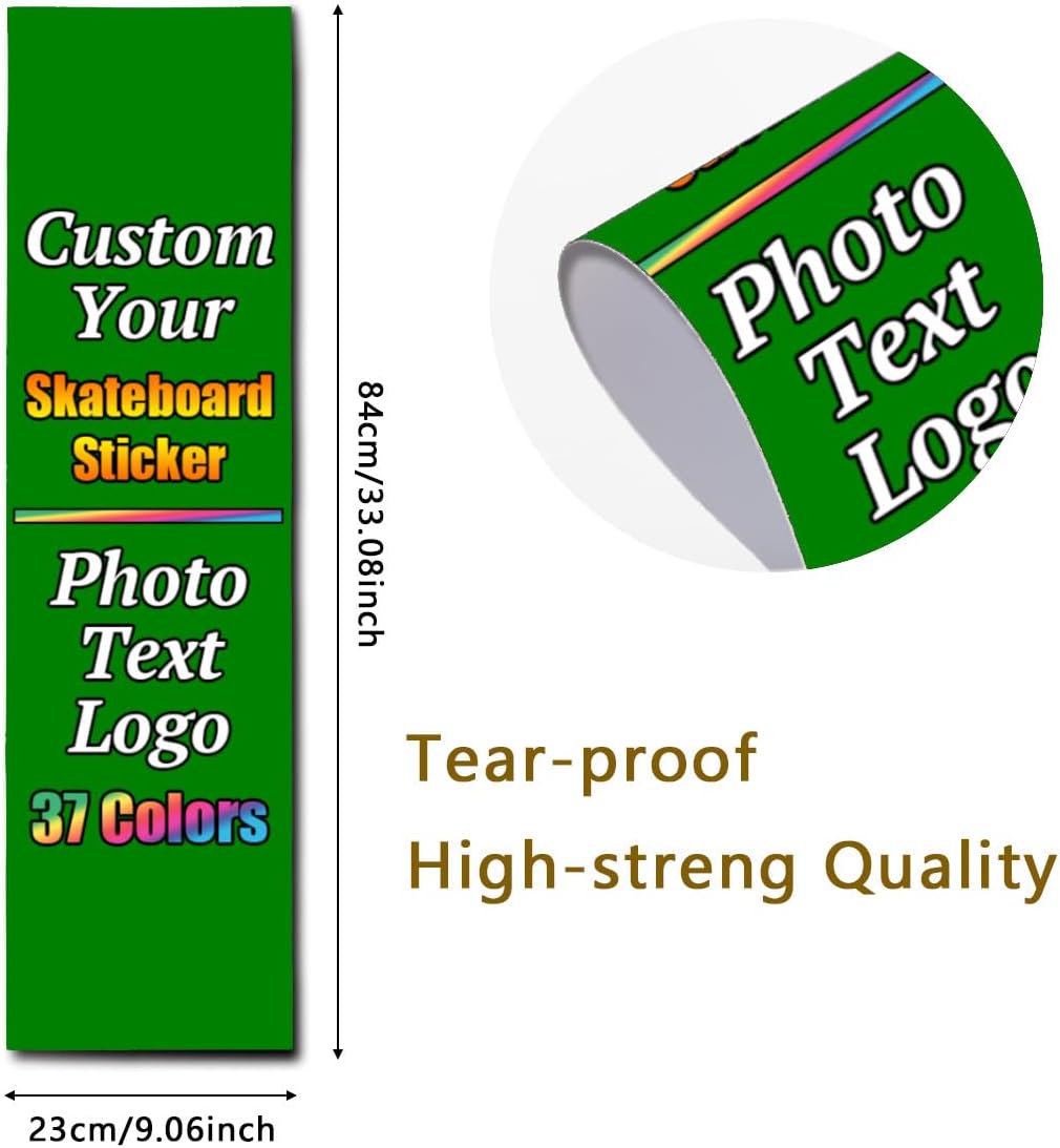 Personalized Skateboard Stickers, Add Picture Logo Text, Custom Fashion Skateboard Sticker for Scooter Longboard, Gifts for Dad Brothers, Yellow, 9"x31"