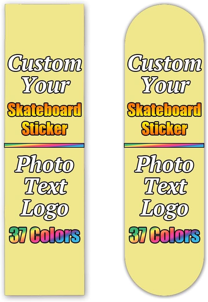 Personalized Skateboard Stickers, Add Picture Logo Text, Custom Fashion Skateboard Sticker for Scooter Longboard, Gifts for Dad Brothers, Yellow, 9"x31"