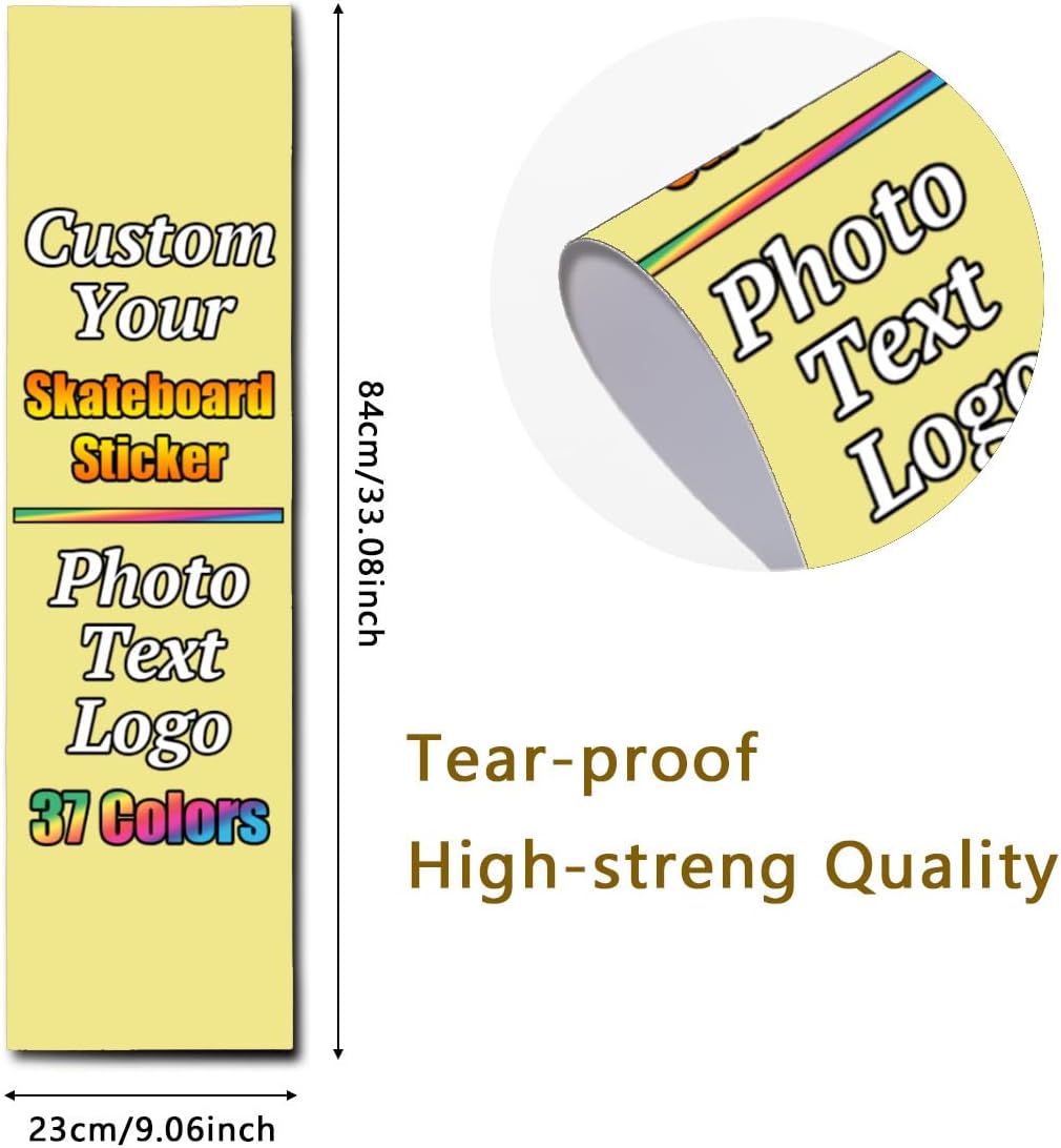 Personalized Skateboard Stickers, Add Picture Logo Text, Custom Fashion Skateboard Sticker for Scooter Longboard, Gifts for Dad Brothers, Yellow, 9"x31"