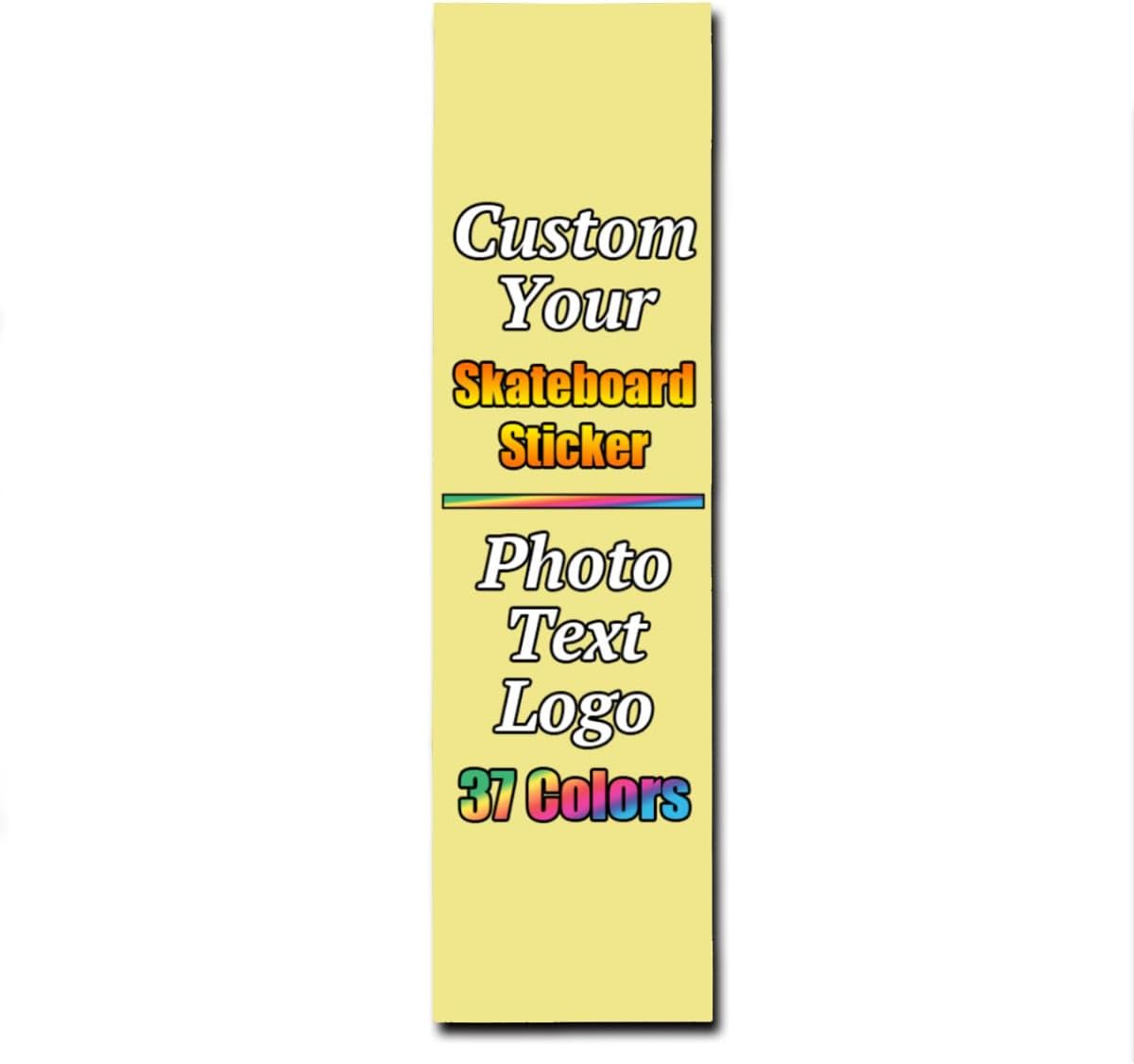 Personalized Skateboard Stickers, Add Picture Logo Text, Custom Fashion Skateboard Sticker for Scooter Longboard, Gifts for Dad Brothers, Yellow, 9"x31"