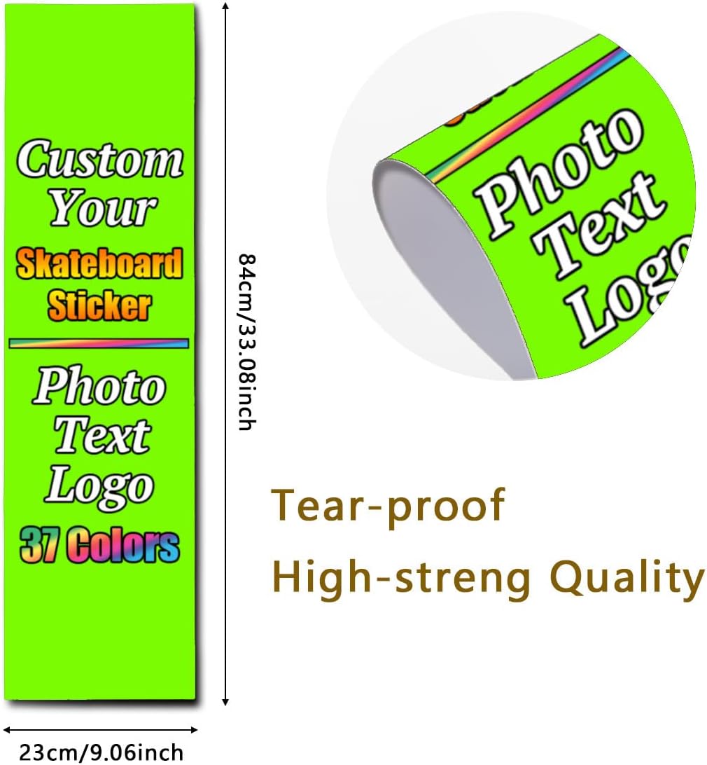 Personalized Skateboard Stickers, Add Picture Logo Text, Custom Fashion Skateboard Sticker for Scooter Longboard, Gifts for Dad Brothers, Yellow, 9"x31"