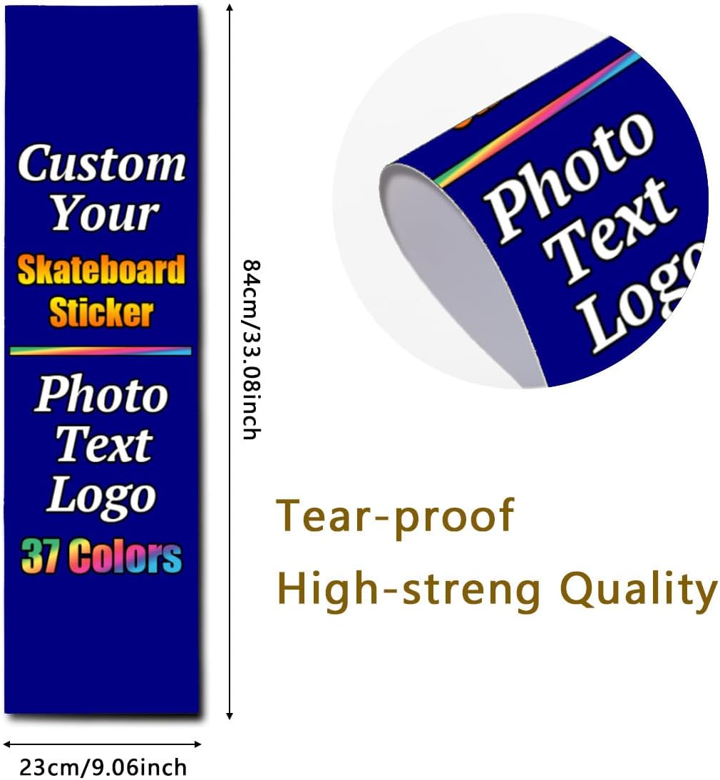 Personalized Skateboard Stickers, Add Picture Logo Text, Custom Fashion Skateboard Sticker for Scooter Longboard, Gifts for Dad Brothers, Yellow, 9"x31"