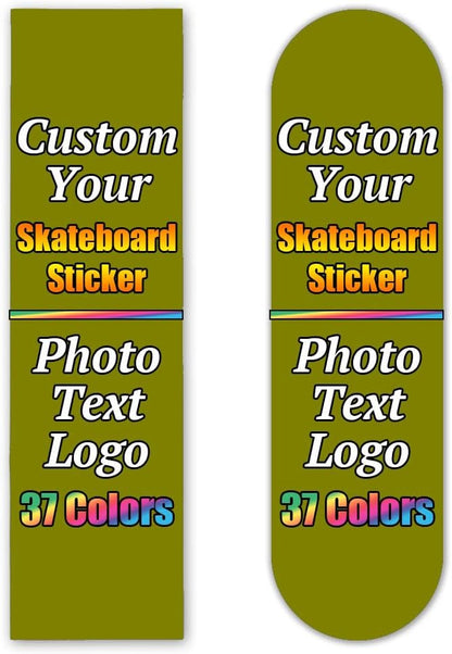 Personalized Skateboard Stickers, Add Picture Logo Text, Custom Fashion Skateboard Sticker for Scooter Longboard, Gifts for Dad Brothers, Yellow, 9"x31"
