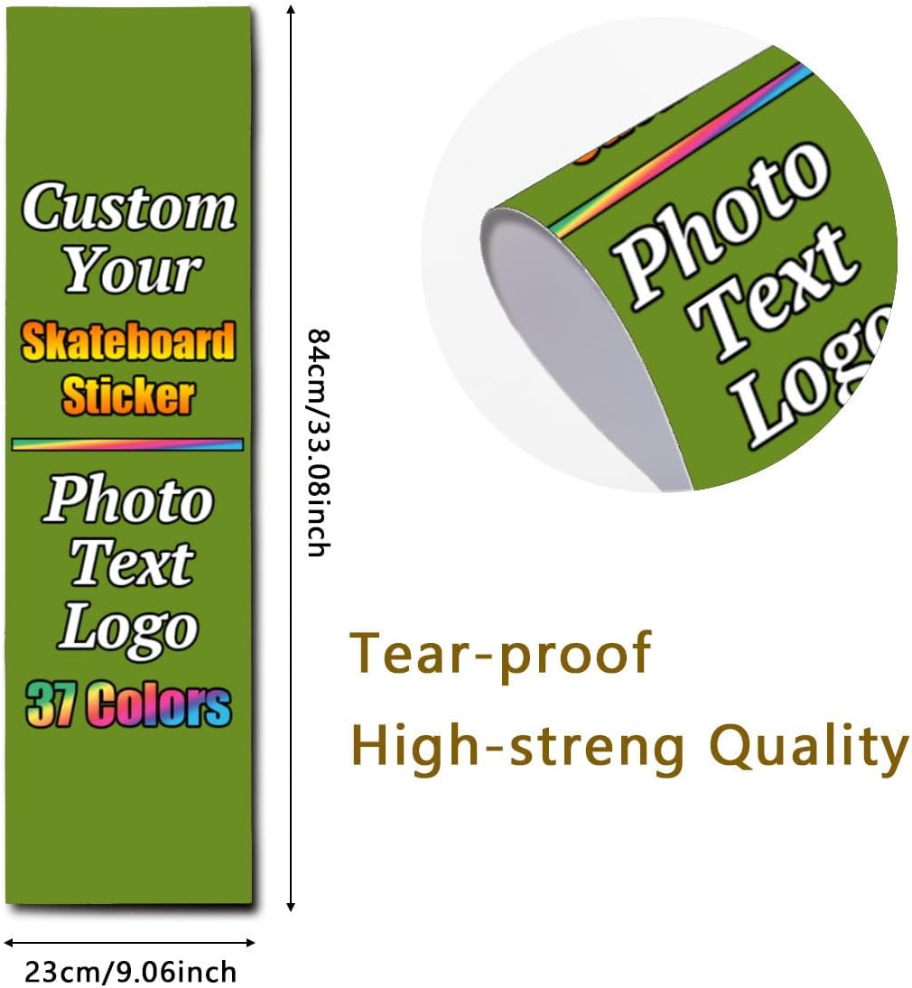 Personalized Skateboard Stickers, Add Picture Logo Text, Custom Fashion Skateboard Sticker for Scooter Longboard, Gifts for Dad Brothers, Yellow, 9"x31"