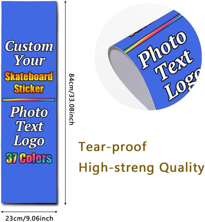 Personalized Skateboard Stickers, Add Picture Logo Text, Custom Fashion Skateboard Sticker for Scooter Longboard, Gifts for Dad Brothers, Yellow, 9"x31"