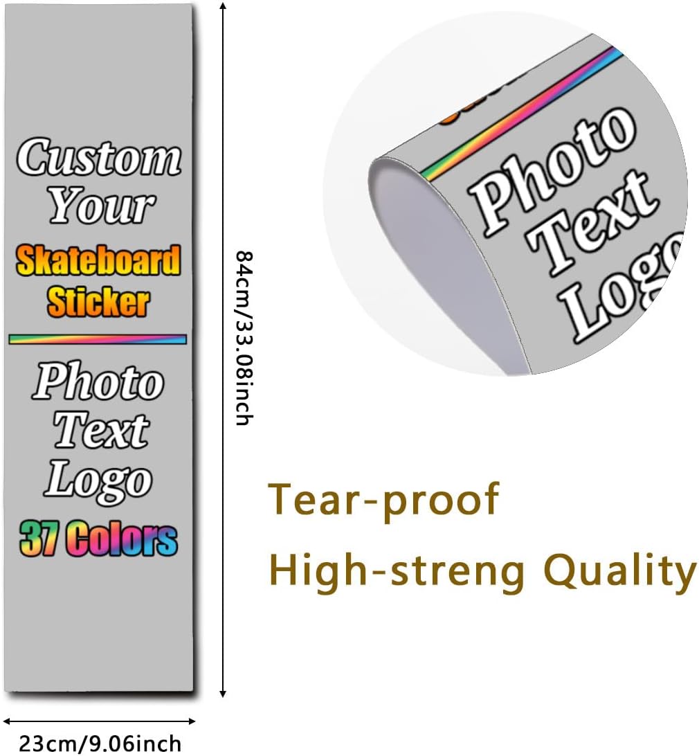 Personalized Skateboard Stickers, Add Picture Logo Text, Custom Fashion Skateboard Sticker for Scooter Longboard, Gifts for Dad Brothers, Yellow, 9"x31"