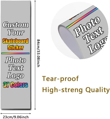 Personalized Skateboard Stickers, Add Picture Logo Text, Custom Fashion Skateboard Sticker for Scooter Longboard, Gifts for Dad Brothers, Yellow, 9"x31"