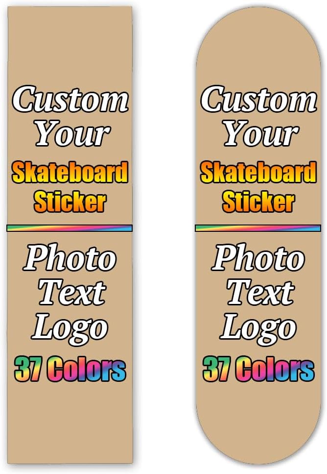 Personalized Skateboard Stickers, Add Picture Logo Text, Custom Fashion Skateboard Sticker for Scooter Longboard, Gifts for Dad Brothers, Yellow, 9"x31"