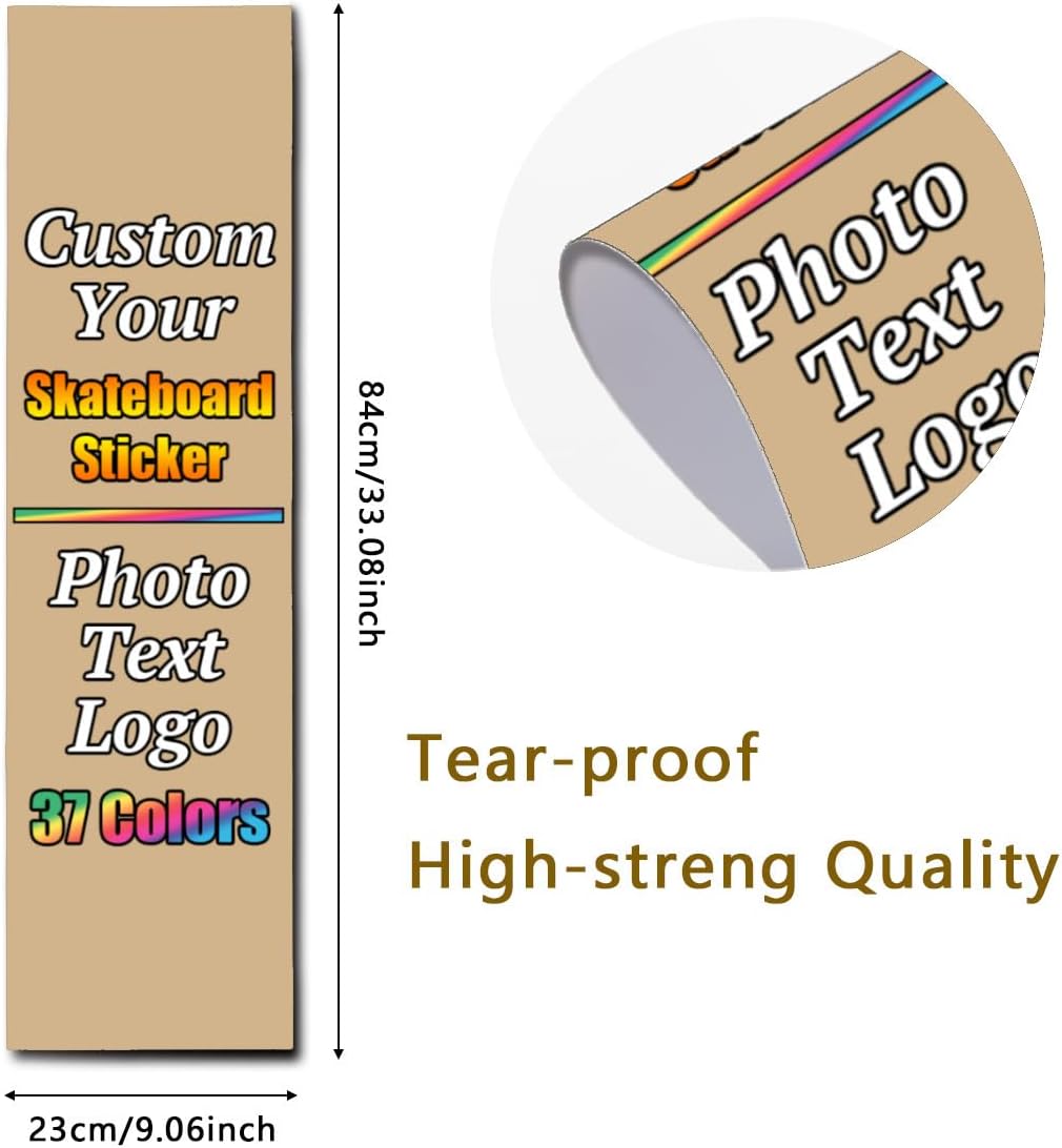 Personalized Skateboard Stickers, Add Picture Logo Text, Custom Fashion Skateboard Sticker for Scooter Longboard, Gifts for Dad Brothers, Yellow, 9"x31"