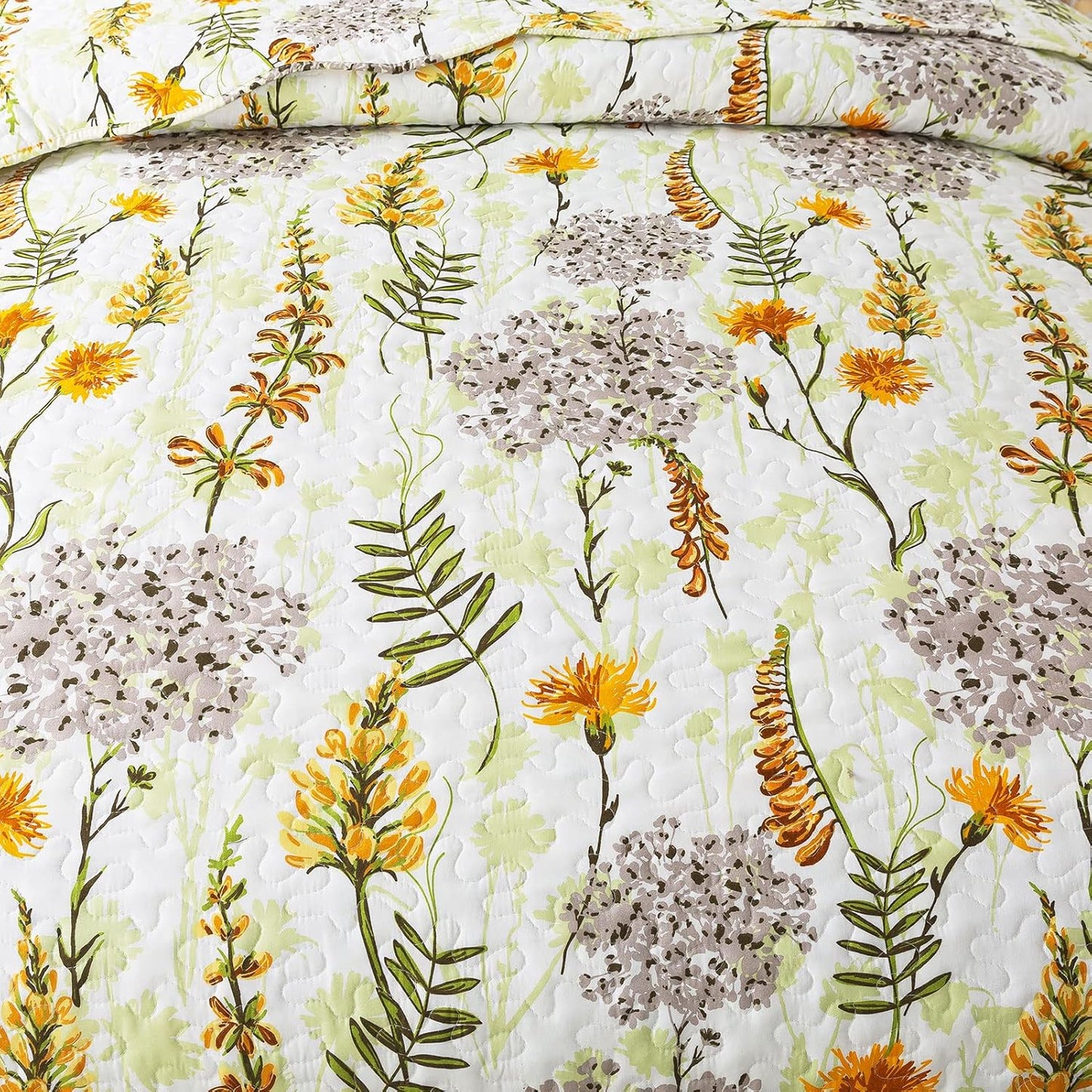 Quilt Bedspread Sets-Yellow Flower Pattern Reversible Soft Coverlet Set,King Size