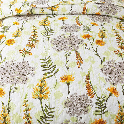 Quilt Bedspread Sets-Yellow Flower Pattern Reversible Soft Coverlet Set,King Size
