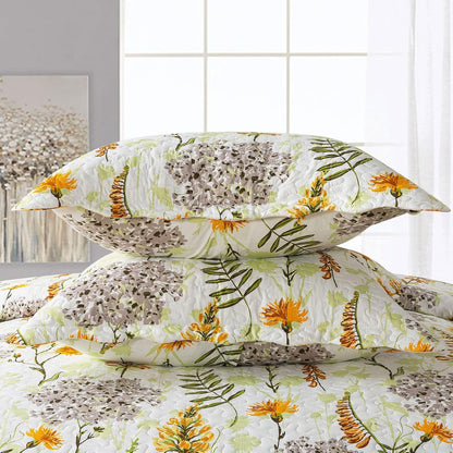 Quilt Bedspread Sets-Yellow Flower Pattern Reversible Soft Coverlet Set,King Size
