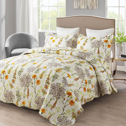 Quilt Bedspread Sets-Yellow Flower Pattern Reversible Soft Coverlet Set,King Size