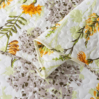 Quilt Bedspread Sets-Yellow Flower Pattern Reversible Soft Coverlet Set,King Size