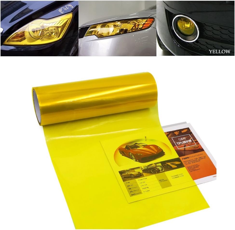 Car Light Tint Film Headlight Fog Light Taillight Yellow Tinted Vinyl Tail Back Color Sticker Self Adhesive Shiny Chameleon Accessories Parts 48 inch x12 inch 1pc
