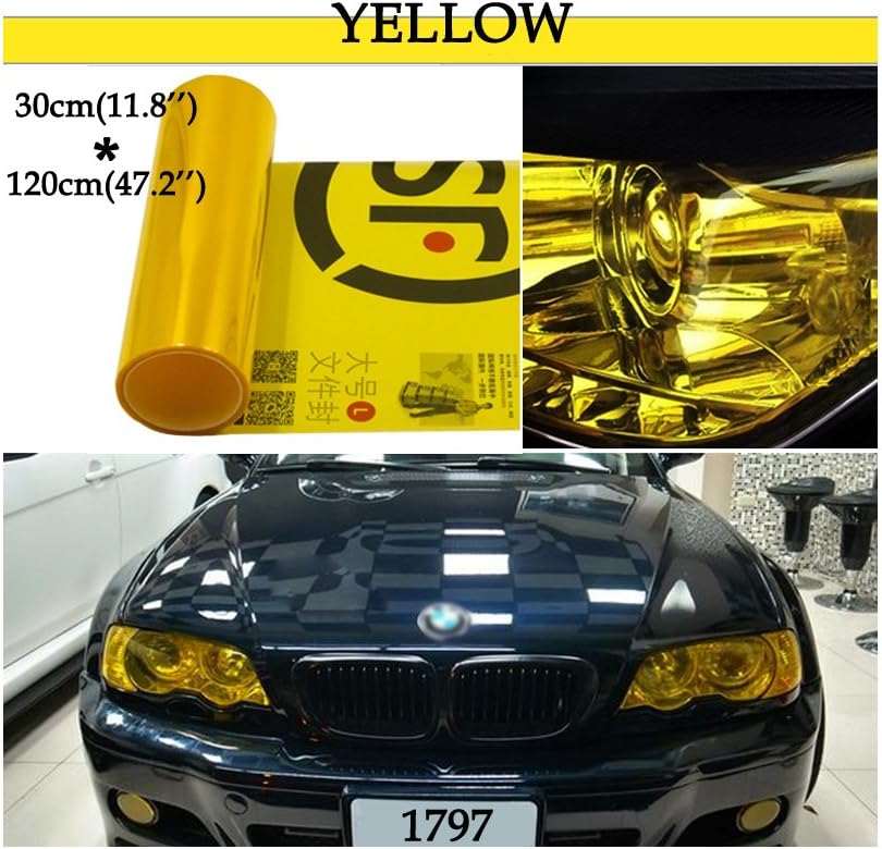 Car Light Tint Film Headlight Fog Light Taillight Yellow Tinted Vinyl Tail Back Color Sticker Self Adhesive Shiny Chameleon Accessories Parts 48 inch x12 inch 1pc