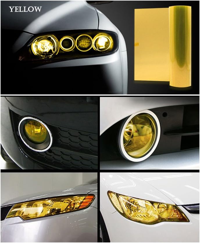Car Light Tint Film Headlight Fog Light Taillight Yellow Tinted Vinyl Tail Back Color Sticker Self Adhesive Shiny Chameleon Accessories Parts 48 inch x12 inch 1pc