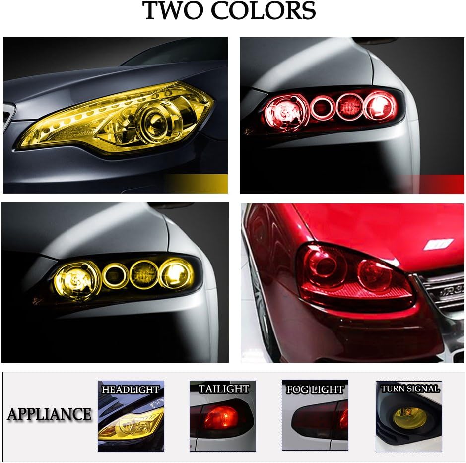 Car Light Tint Film Headlight Fog Light Taillight Yellow Tinted Vinyl Tail Back Color Sticker Self Adhesive Shiny Chameleon Accessories Parts 48 inch x12 inch 1pc