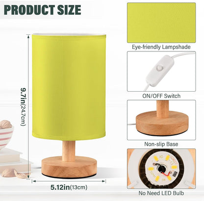 Yellow Table Lamp Bedside Lamps for Bedroom Nightstand Lamps with Round Fabric Linen Desk Lamps for Living Room Dorm Office Home Decor