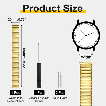 Expansion Watch Bands Stainless Steel with Spring Bars Removal Tool for Women Men Metal Replacement Watch Bands