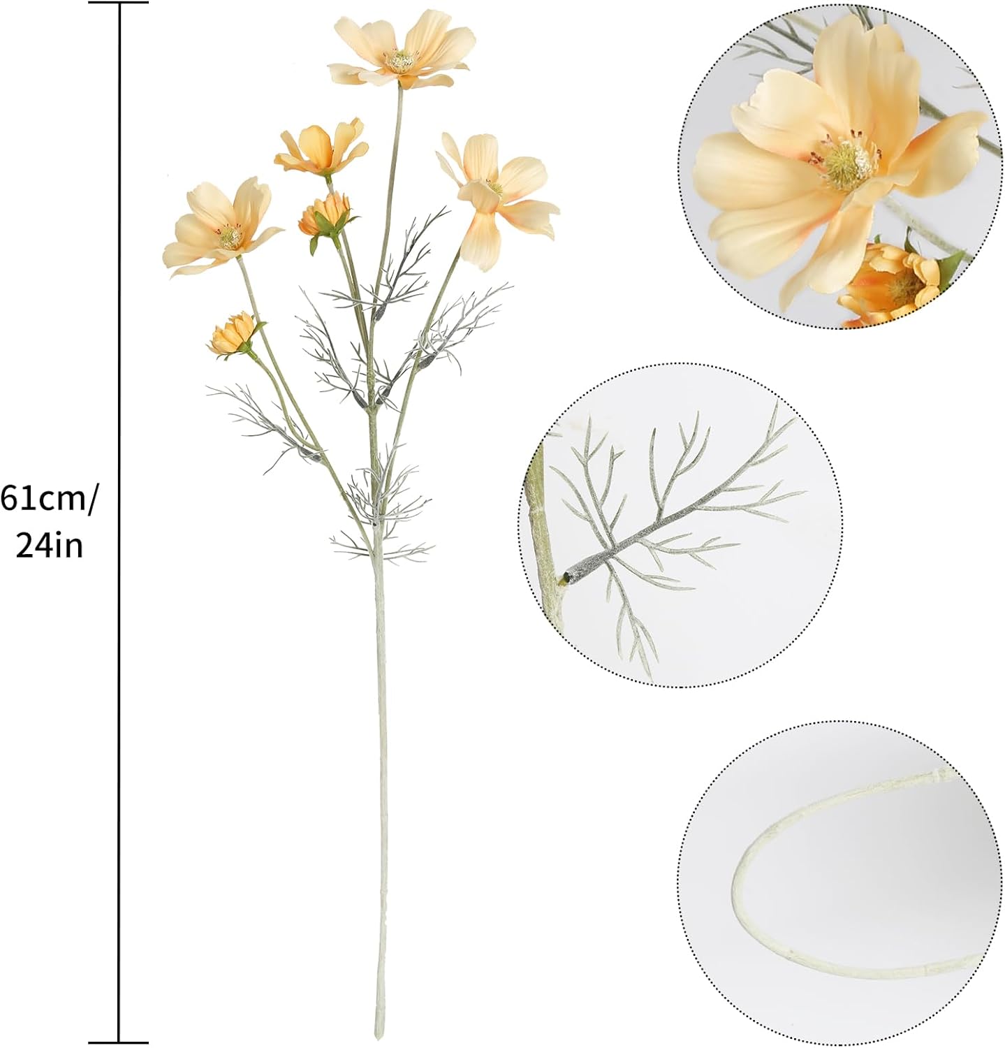 Daisy Flowers Artificial,6PCS Yellow Silk Flowers 24'' Artificial Wildflower Faux Cosmos Flower Stems for Wedding Party Kitchens Home Decoration(Yellow)
