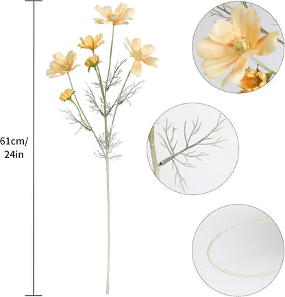 Daisy Flowers Artificial,6PCS Yellow Silk Flowers 24'' Artificial Wildflower Faux Cosmos Flower Stems for Wedding Party Kitchens Home Decoration(Yellow)