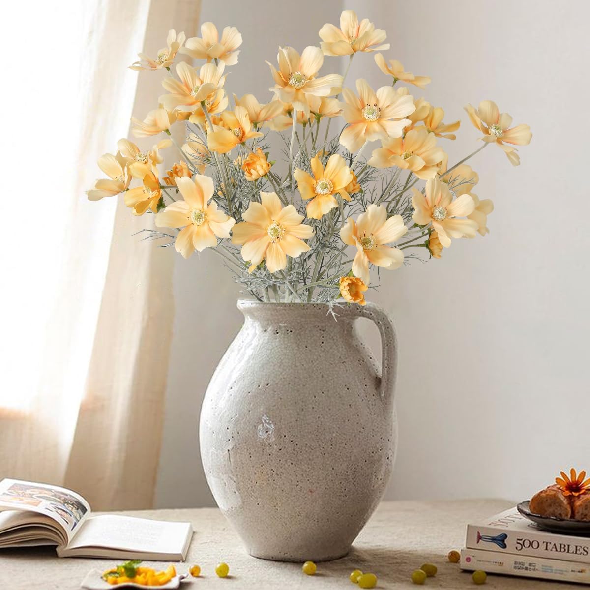 Daisy Flowers Artificial,6PCS Yellow Silk Flowers 24'' Artificial Wildflower Faux Cosmos Flower Stems for Wedding Party Kitchens Home Decoration(Yellow)