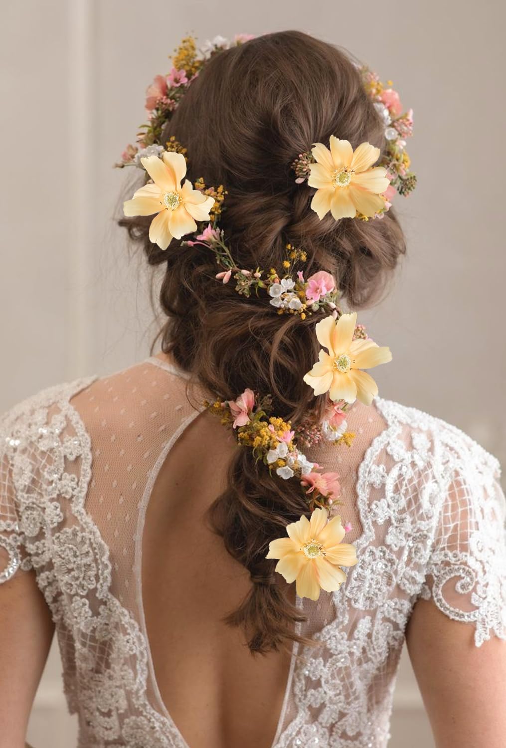 Daisy Flowers Artificial,6PCS Yellow Silk Flowers 24'' Artificial Wildflower Faux Cosmos Flower Stems for Wedding Party Kitchens Home Decoration(Yellow)