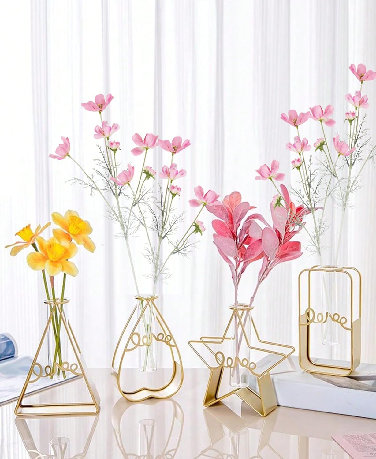 Daisy Flowers Artificial,6PCS Yellow Silk Flowers 24'' Artificial Wildflower Faux Cosmos Flower Stems for Wedding Party Kitchens Home Decoration(Yellow)