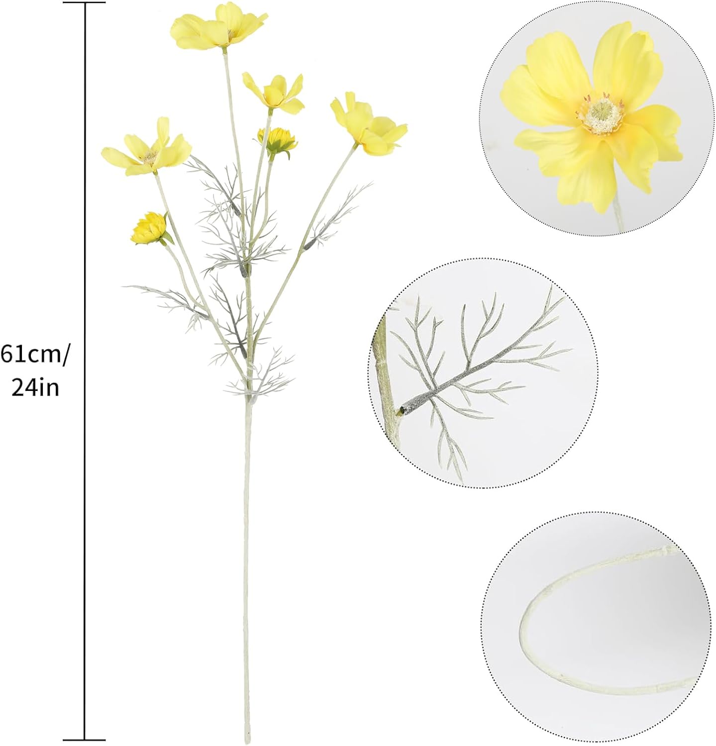 Daisy Flowers Artificial,6PCS Yellow Silk Flowers 24'' Artificial Wildflower Faux Cosmos Flower Stems for Wedding Party Kitchens Home Decoration(Yellow)