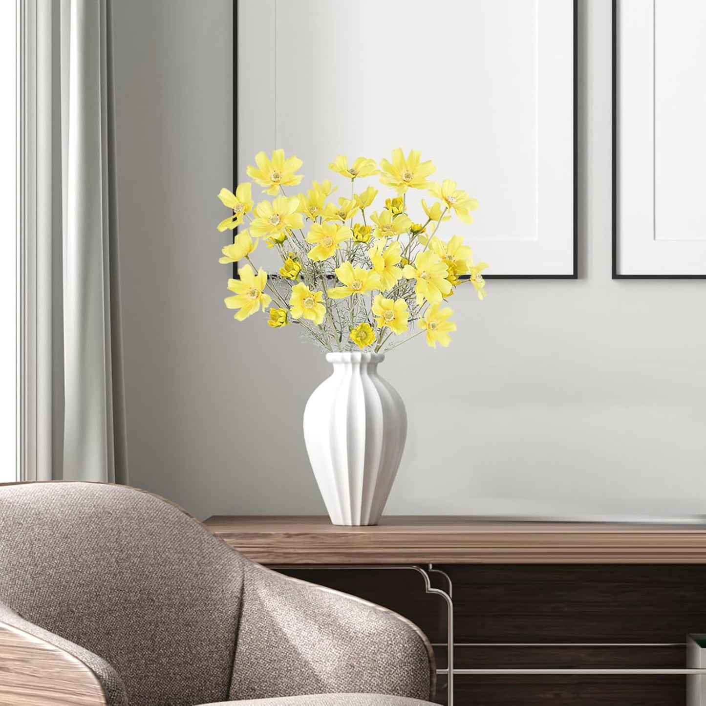 Daisy Flowers Artificial,6PCS Yellow Silk Flowers 24'' Artificial Wildflower Faux Cosmos Flower Stems for Wedding Party Kitchens Home Decoration(Yellow)