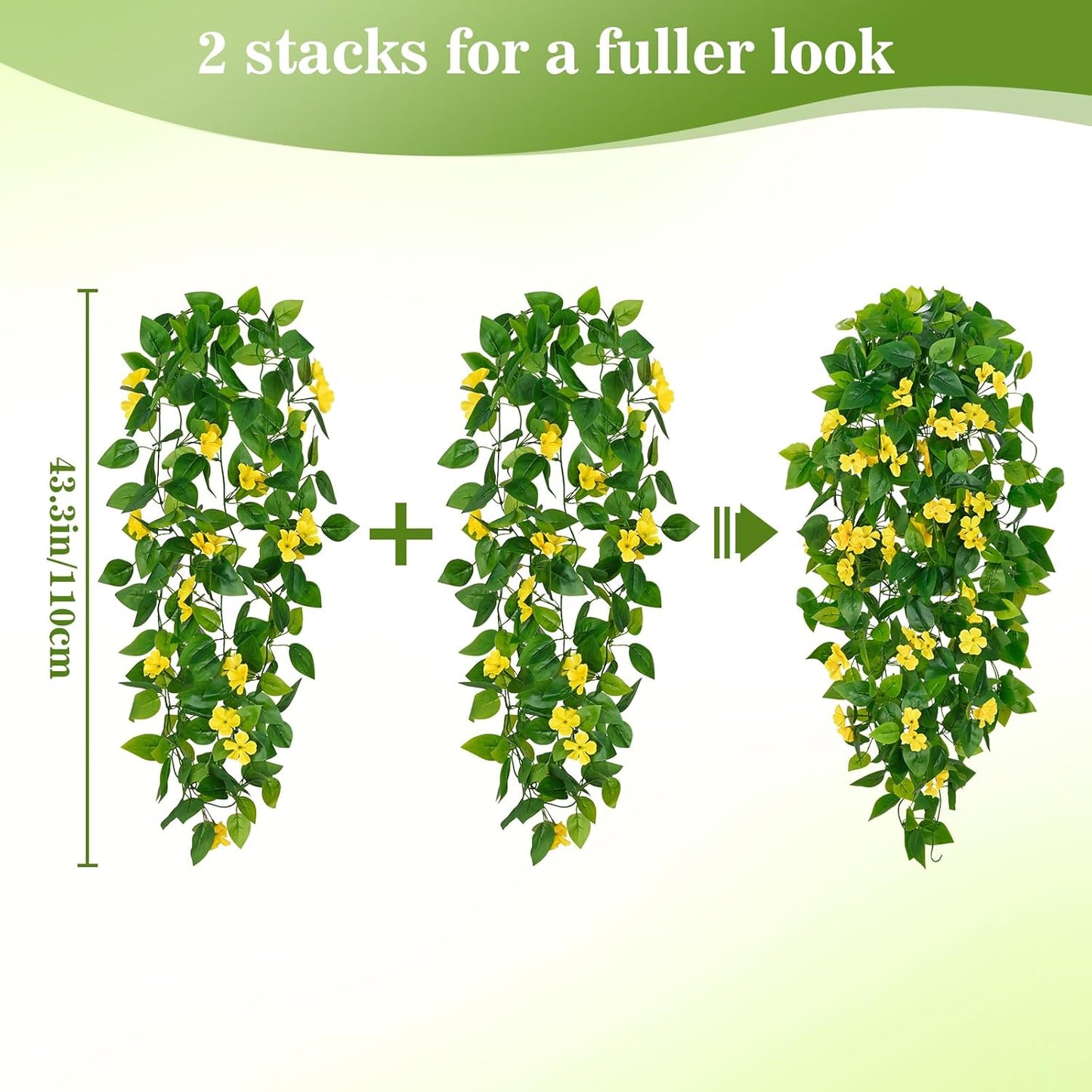Artificial Hanging Flowers for Outdoors, 2pcs Fake Hanging Plants Pothos Vines with Yellow Flowers for Wall Home Living Room Indoor Outdoor Decor (No Baskets)