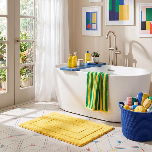 Bathroom Rugs Non Slip Washable, Soft Bath Mats for Bathroom, 16" x 24", Super Absorbent Bath Mat Small Rug, Shaggy Shower Room Floor Mat, Tub, Yellow