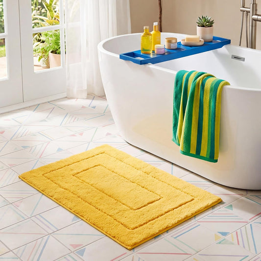 Bathroom Rugs Non Slip Washable, Soft Bath Mats for Bathroom, 16" x 24", Super Absorbent Bath Mat Small Rug, Shaggy Shower Room Floor Mat, Tub, Yellow