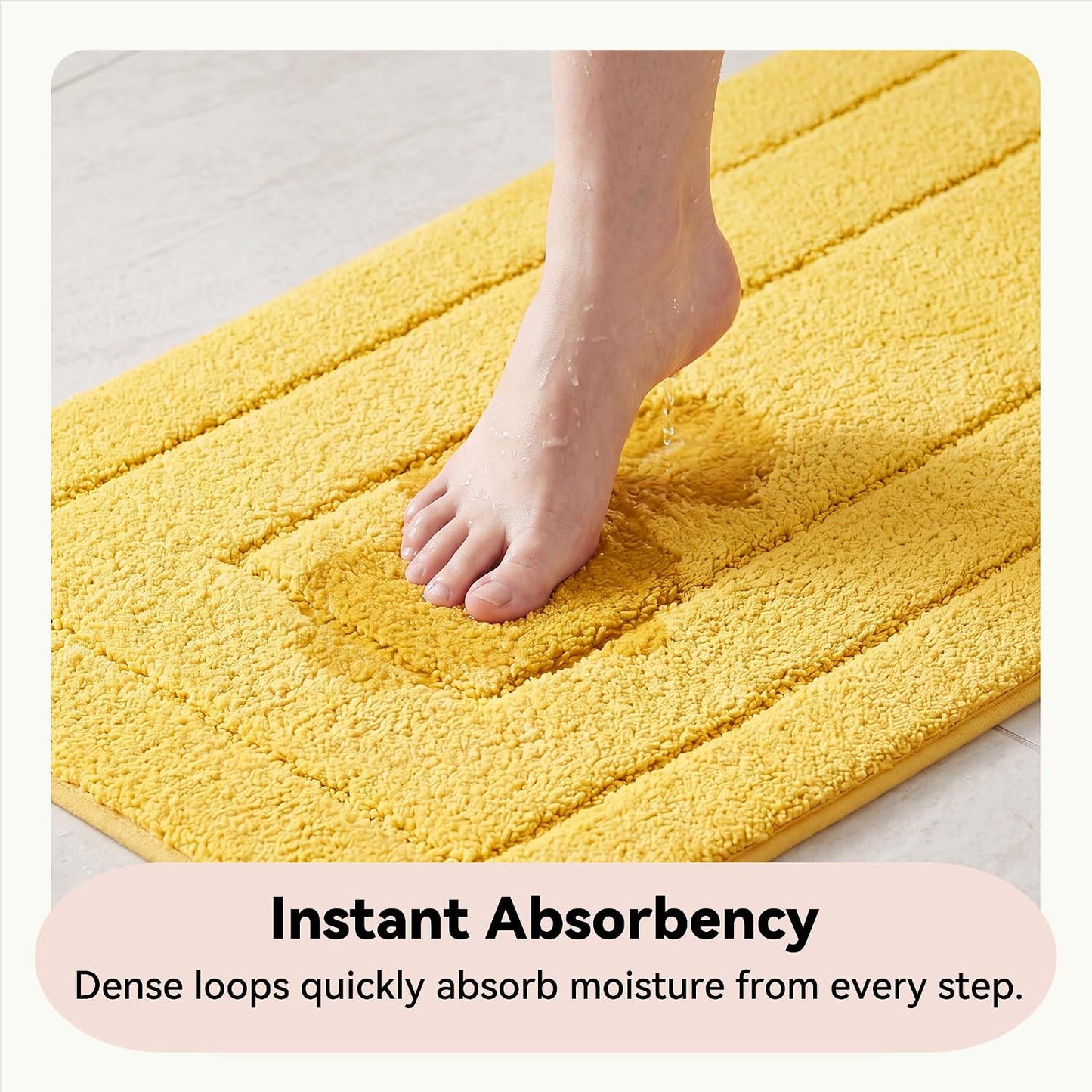 Bathroom Rugs Non Slip Washable, Soft Bath Mats for Bathroom, 16" x 24", Super Absorbent Bath Mat Small Rug, Shaggy Shower Room Floor Mat, Tub, Yellow