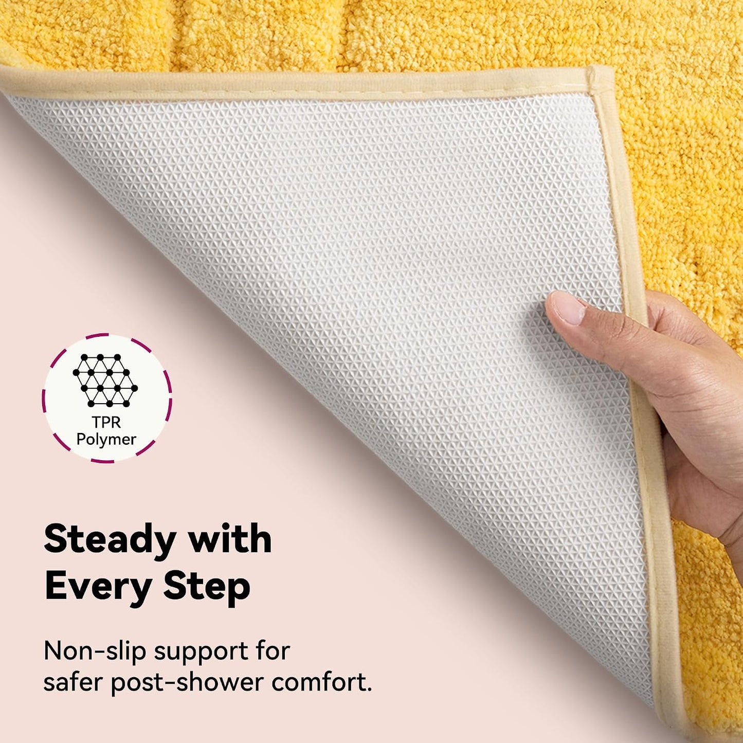 Bathroom Rugs Non Slip Washable, Soft Bath Mats for Bathroom, 16" x 24", Super Absorbent Bath Mat Small Rug, Shaggy Shower Room Floor Mat, Tub, Yellow