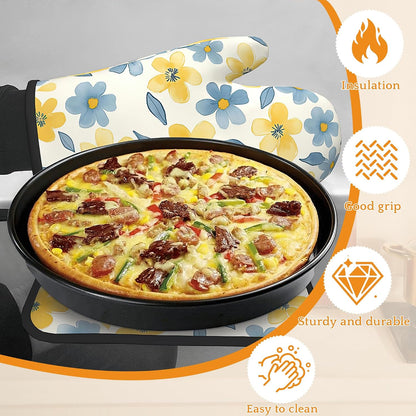 Cute Floral Oven Mitts and Pot Holders,Yellow Blue Flower Heat Resistant Oven Mitts Gloves and Pot Holder for Home Kitchen Decorations Cooking Baking BBQ Gifts,Set of 4