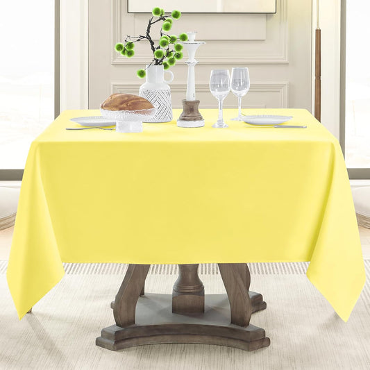 Square Tablecloth 52 x 52 Inch Yellow Polyester Stain-Wrinkle Resistant Washable Table Cloth for Holiday, Buffet Parties, and Wedding 1 Pack
