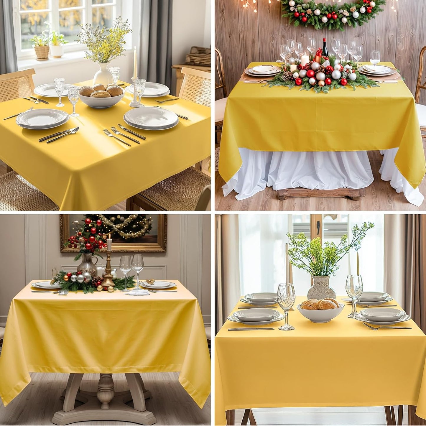 Square Tablecloth 52 x 52 Inch Yellow Polyester Stain-Wrinkle Resistant Washable Table Cloth for Holiday, Buffet Parties, and Wedding 1 Pack