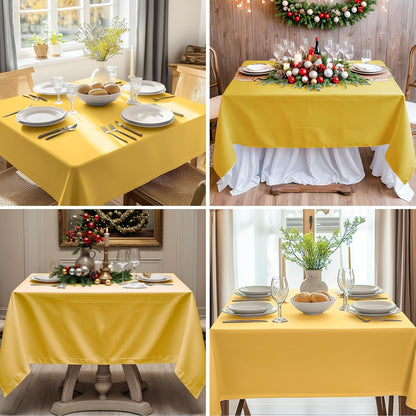 Square Tablecloth 52 x 52 Inch Yellow Polyester Stain-Wrinkle Resistant Washable Table Cloth for Holiday, Buffet Parties, and Wedding 1 Pack
