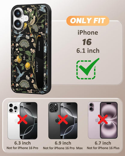 for iPhone 16 Wallet Case - Fits 4 Card Slots, Compatible with MagSafe for Women Aesthetic Durable PU Leather Credit Card Holder Kickstand Phone Cover for Apple 16, Lemon Bird