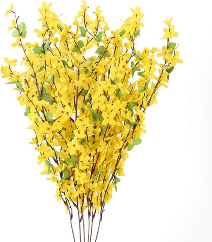 6Pcs Yellow Artificial Flowers 25.5in Long Stem Forsythia Branches | Realistic Silk Yellow Faux Flowers with Flexible Stems, Perfect for Tall Vase Decor, Weddings, Home and Outdoor Arrangement