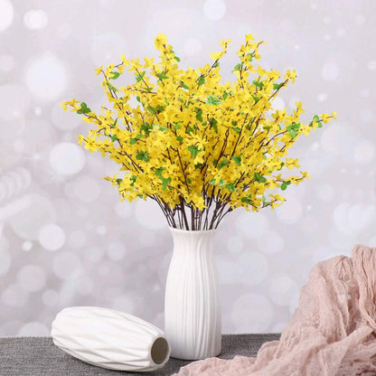 6Pcs Yellow Artificial Flowers 25.5in Long Stem Forsythia Branches | Realistic Silk Yellow Faux Flowers with Flexible Stems, Perfect for Tall Vase Decor, Weddings, Home and Outdoor Arrangement