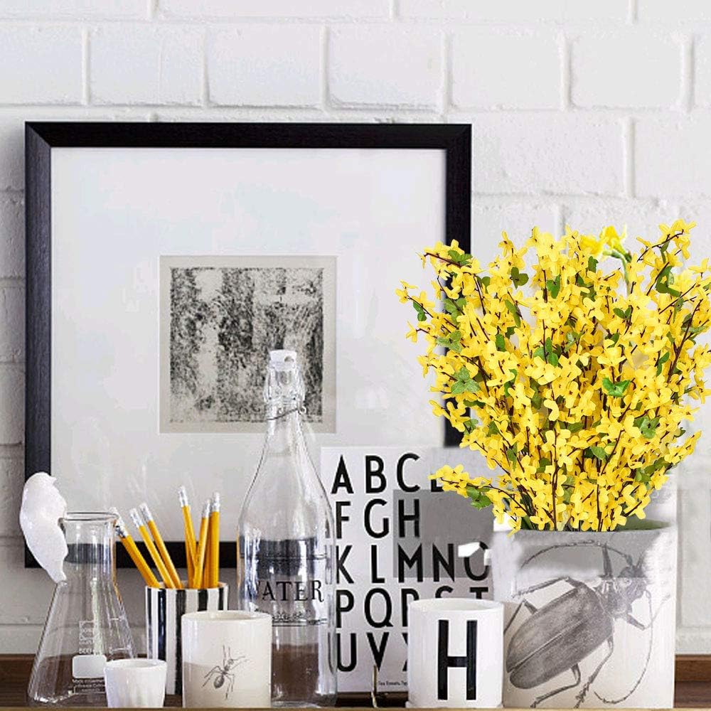 6Pcs Yellow Artificial Flowers 25.5in Long Stem Forsythia Branches | Realistic Silk Yellow Faux Flowers with Flexible Stems, Perfect for Tall Vase Decor, Weddings, Home and Outdoor Arrangement