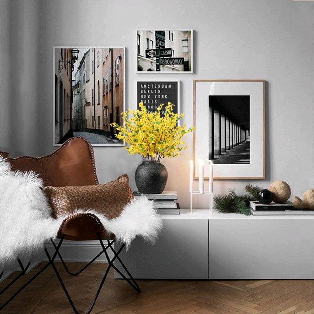 6Pcs Yellow Artificial Flowers 25.5in Long Stem Forsythia Branches | Realistic Silk Yellow Faux Flowers with Flexible Stems, Perfect for Tall Vase Decor, Weddings, Home and Outdoor Arrangement