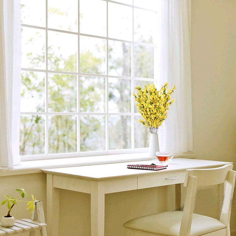 6Pcs Yellow Artificial Flowers 25.5in Long Stem Forsythia Branches | Realistic Silk Yellow Faux Flowers with Flexible Stems, Perfect for Tall Vase Decor, Weddings, Home and Outdoor Arrangement